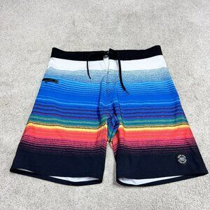 Ron Jon Surf Shop Board Shorts Multicolored Striped Drawstring Pockets Size 32